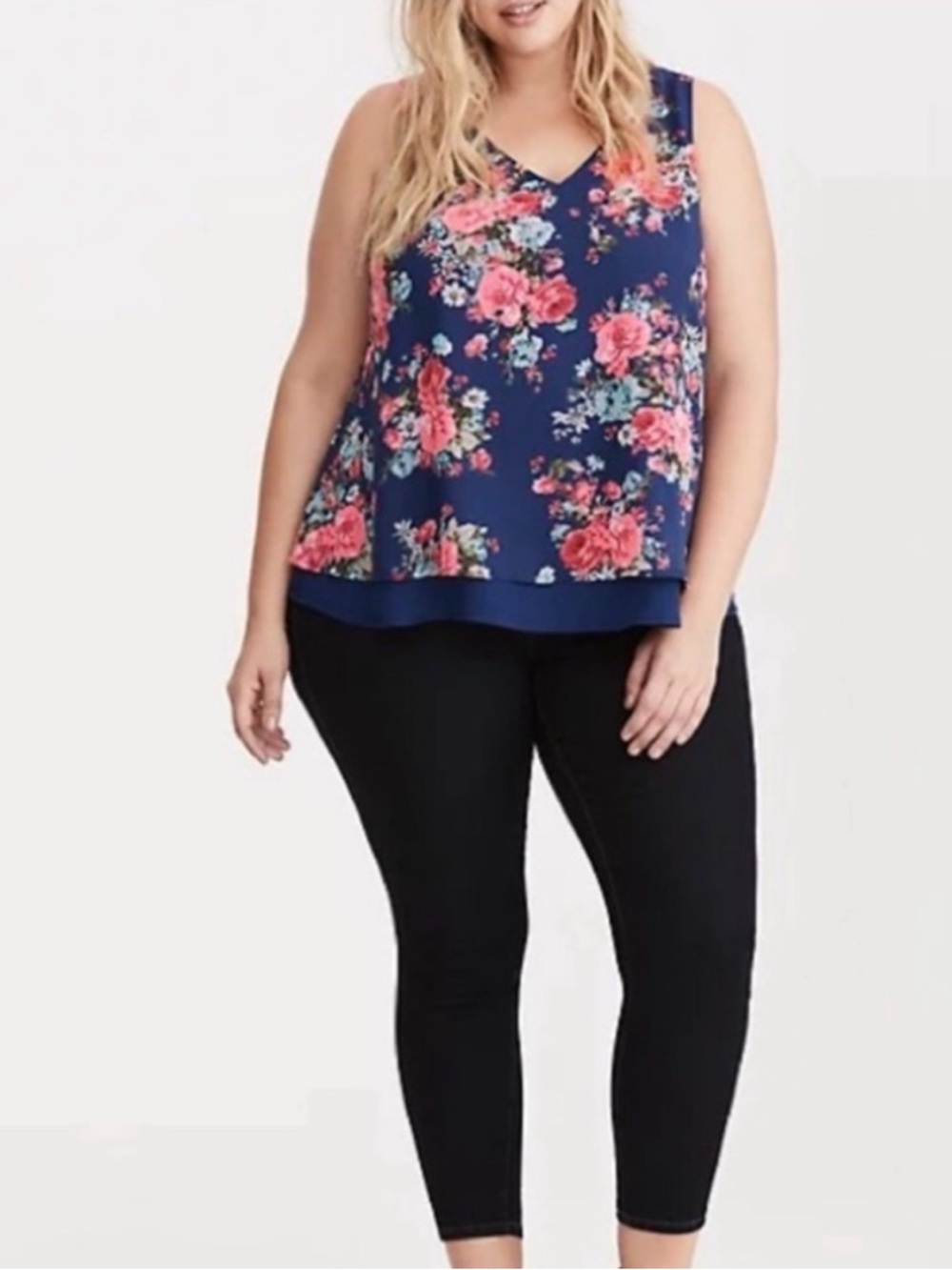 torrid Navy Floral V-Neck Layered Tank Top - Picture 3 of 5